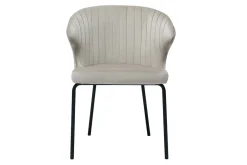Chaise design en tissu velours gaufré taupe et métal noir REQUIEM