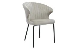Chaise design en tissu velours gaufré taupe et métal noir REQUIEM
