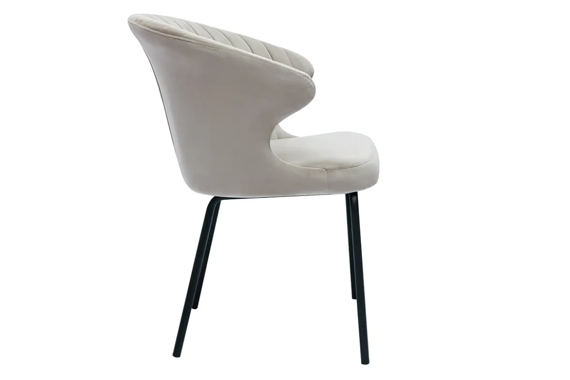 Chaise design en tissu velours gaufré taupe et métal noir REQUIEM