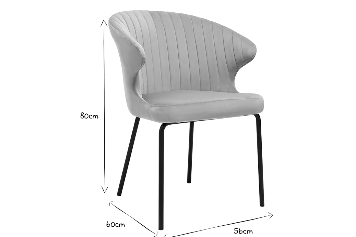 Chaise design en tissu velours gaufré taupe et métal noir REQUIEM