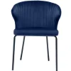 Chaise design en tissu velours bleu foncé et métal noir REQUIEM