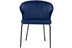 Chaise design en tissu velours bleu foncé et métal noir REQUIEM