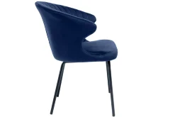 Chaise design en tissu velours bleu foncé et métal noir REQUIEM