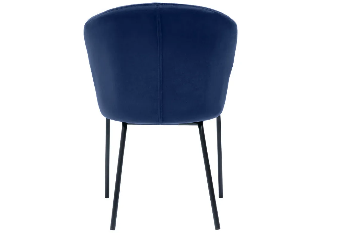 Chaise design en tissu velours bleu foncé et métal noir REQUIEM
