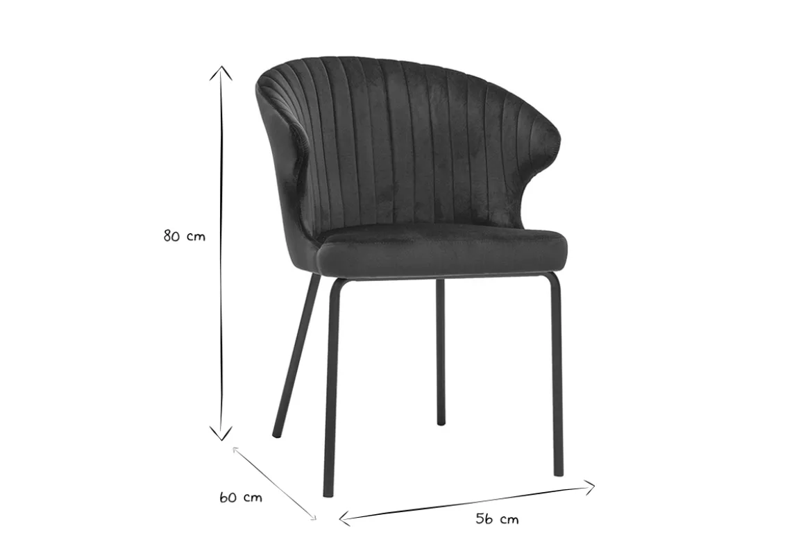 Chaise design en tissu velours bleu foncé et métal noir REQUIEM