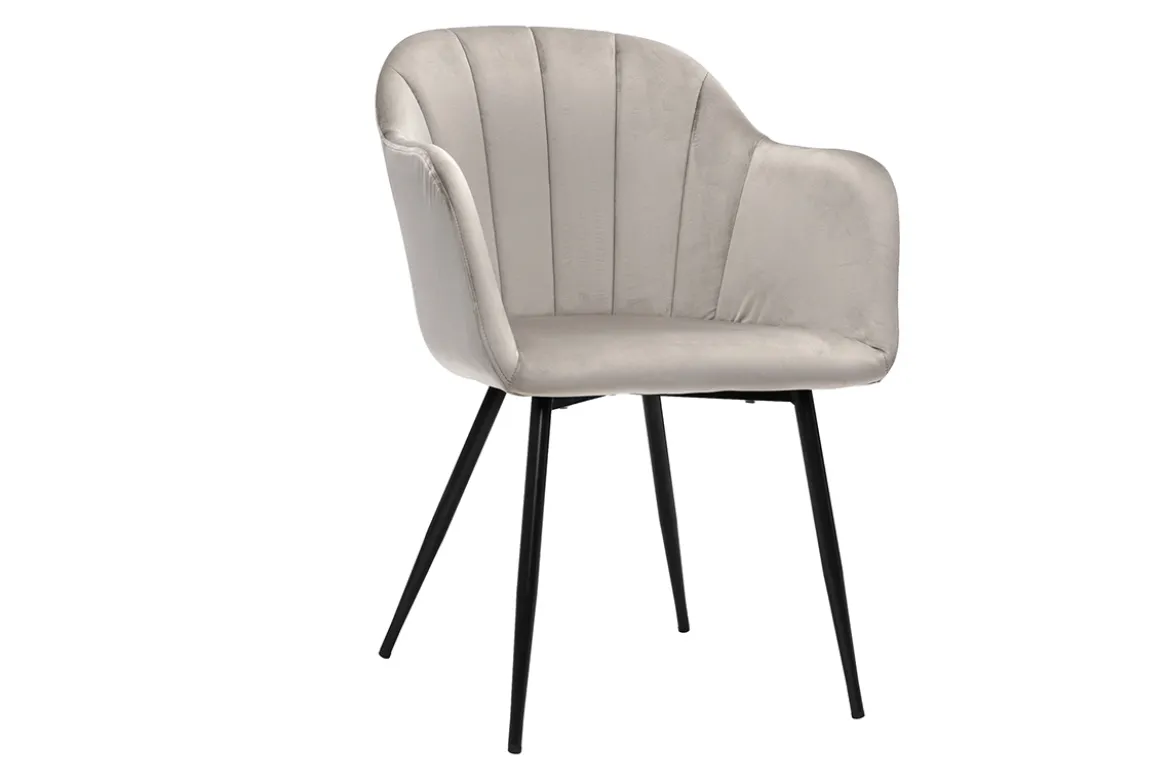 Chaise design en tissu velours taupe et métal noir MILLY