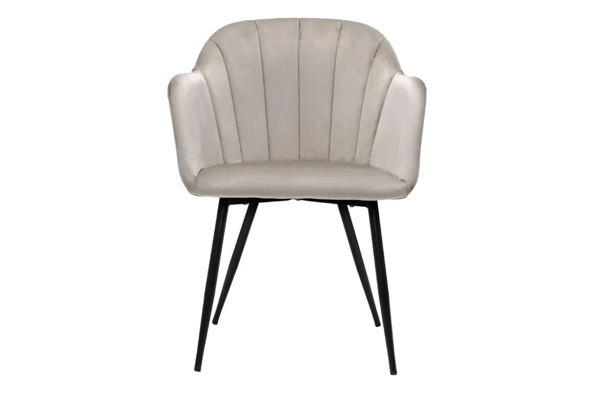 Chaise design en tissu velours taupe et métal noir MILLY