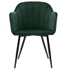 Chaise design en tissu velours vert foncé et métal noir MILLY