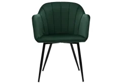 Chaise design en tissu velours vert foncé et métal noir MILLY