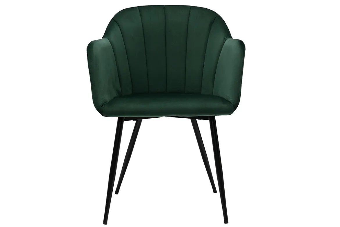 Chaise design en tissu velours vert foncé et métal noir MILLY