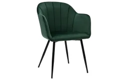 Chaise design en tissu velours vert foncé et métal noir MILLY