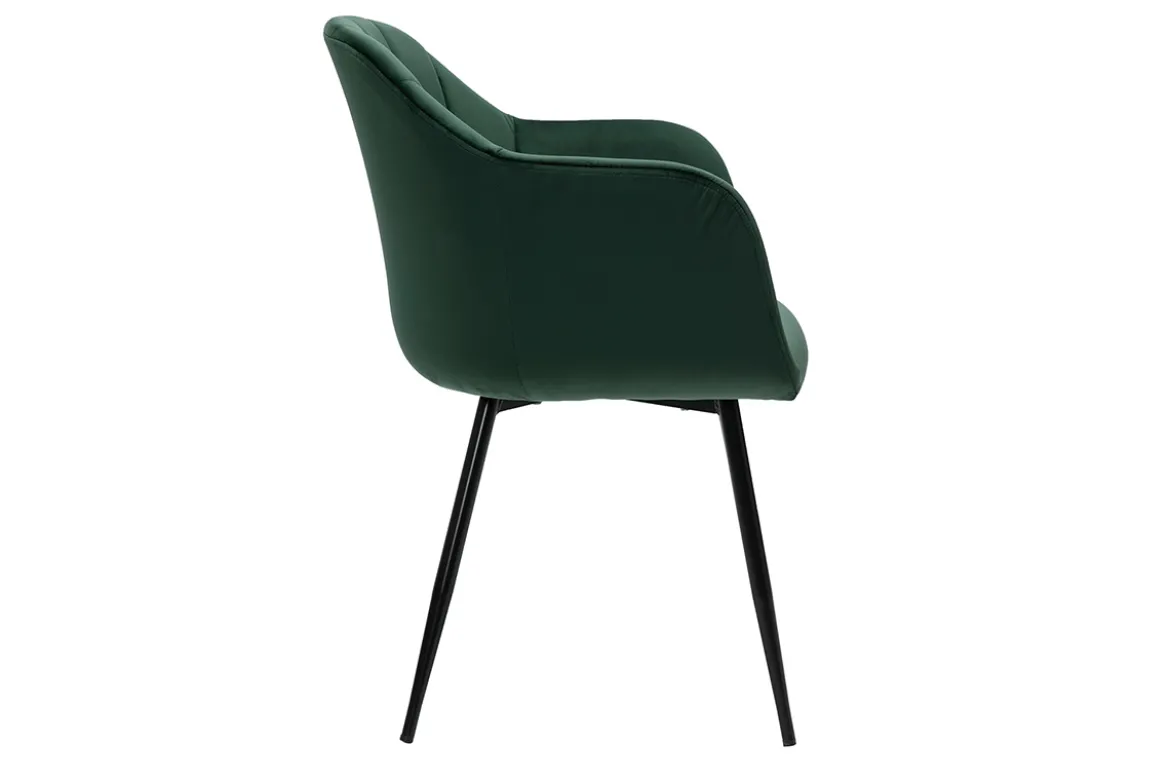 Chaise design en tissu velours vert foncé et métal noir MILLY