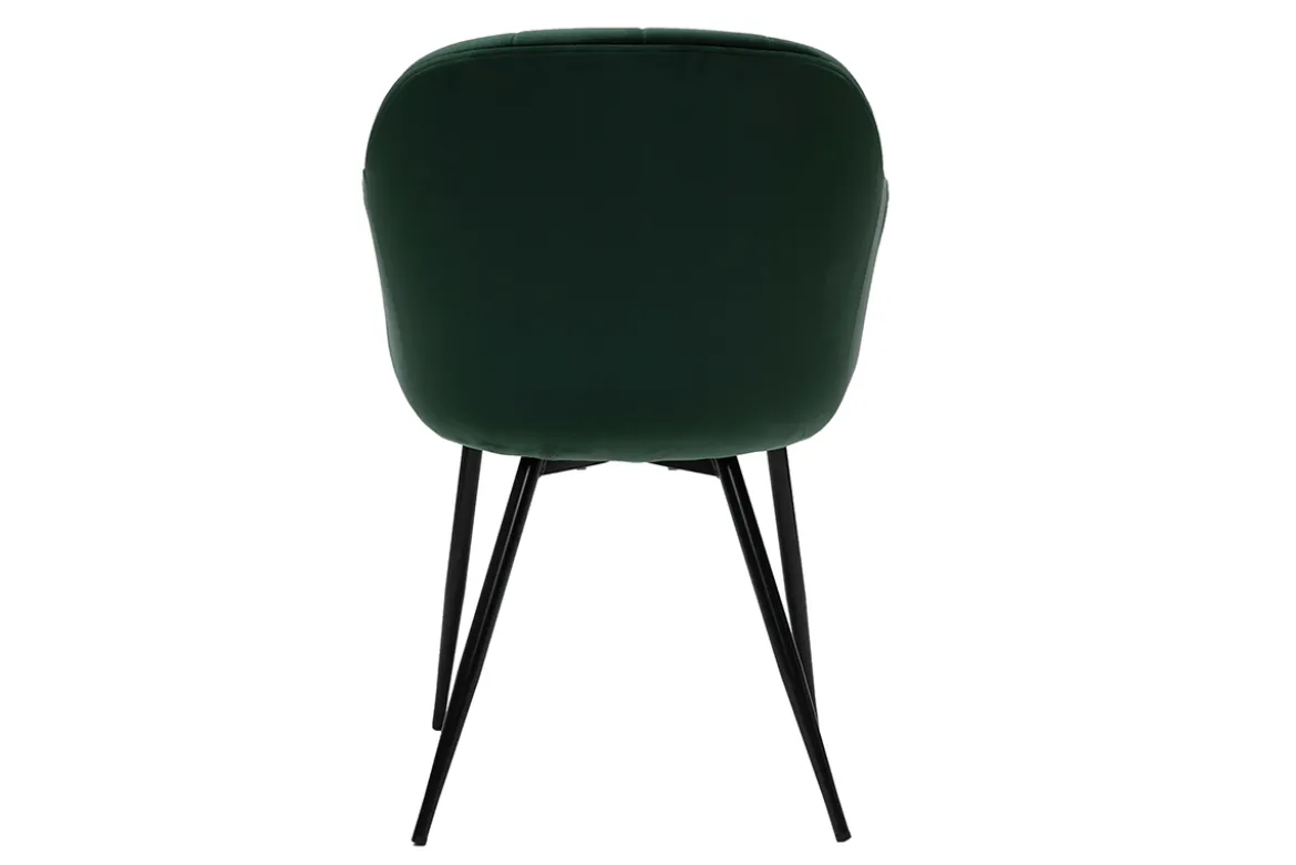 Chaise design en tissu velours vert foncé et métal noir MILLY