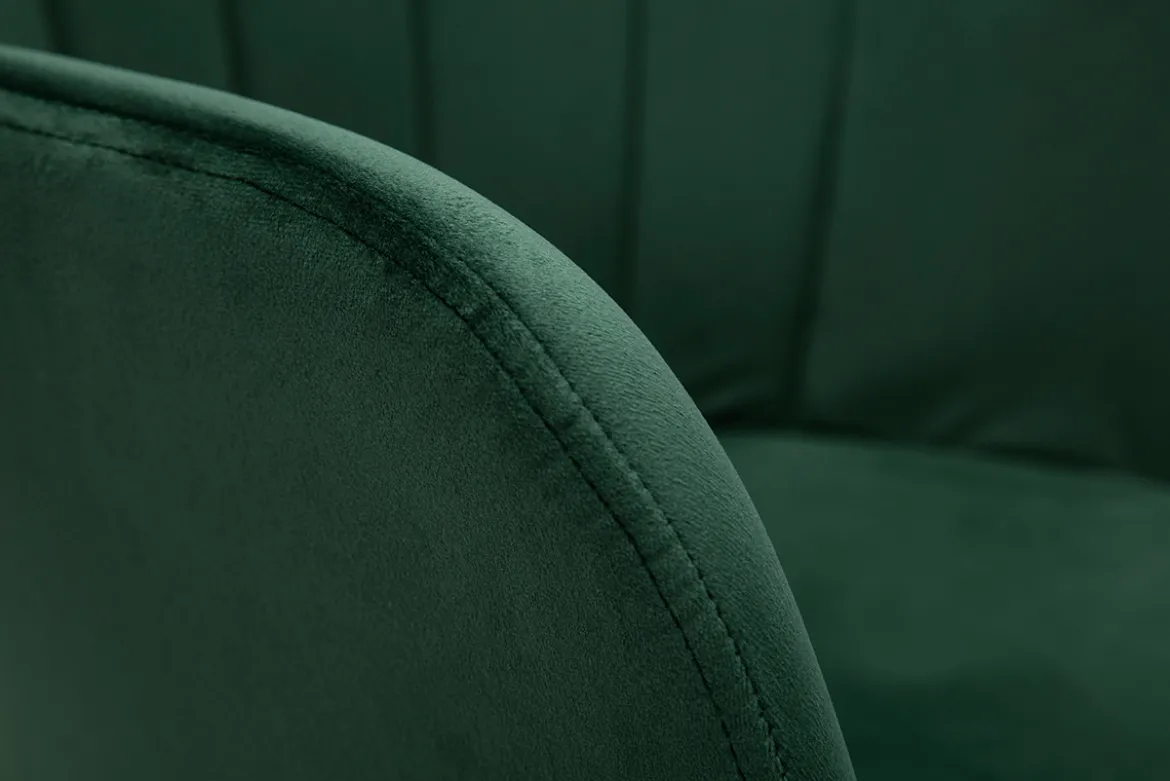 Chaise design en tissu velours vert foncé et métal noir MILLY