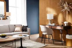 Chaise design en tissu velours taupe et métal noir PRISMA