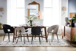 Chaise design en tissu velours taupe et métal noir PRISMA
