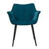 Chaise design en tissu velours bleu pétrole et métal noir VOLO