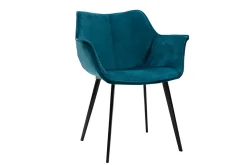 Chaise design en tissu velours bleu pétrole et métal noir VOLO