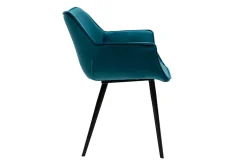 Chaise design en tissu velours bleu pétrole et métal noir VOLO