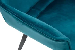 Chaise design en tissu velours bleu pétrole et métal noir VOLO