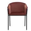 Chaise design en tissu velours rouge tomette et métal noir BRIANE