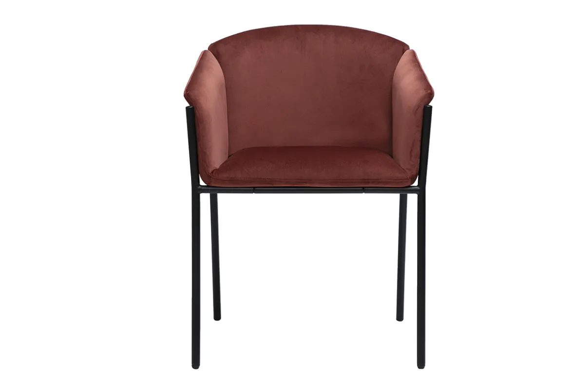 Chaise design en tissu velours rouge tomette et métal noir BRIANE