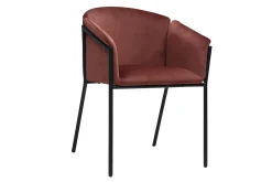 Chaise design en tissu velours rouge tomette et métal noir BRIANE