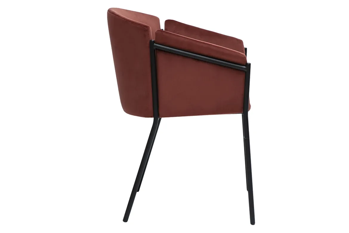 Chaise design en tissu velours rouge tomette et métal noir BRIANE