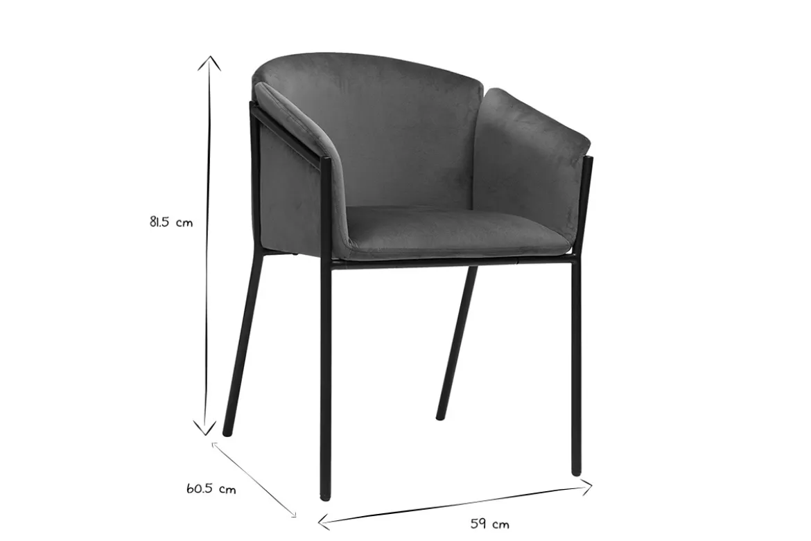 Chaise design en tissu velours rouge tomette et métal noir BRIANE