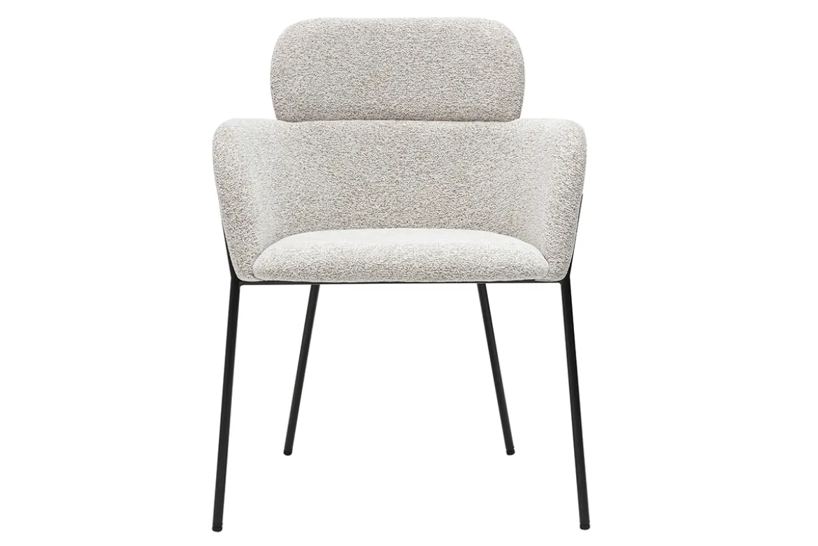 Chaise design en tissu velours chenille beige et métal noir TULUM