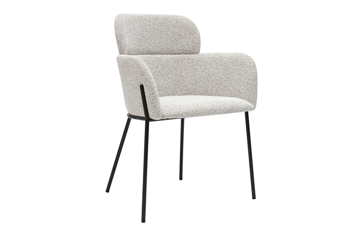Chaise design en tissu velours chenille beige et métal noir TULUM