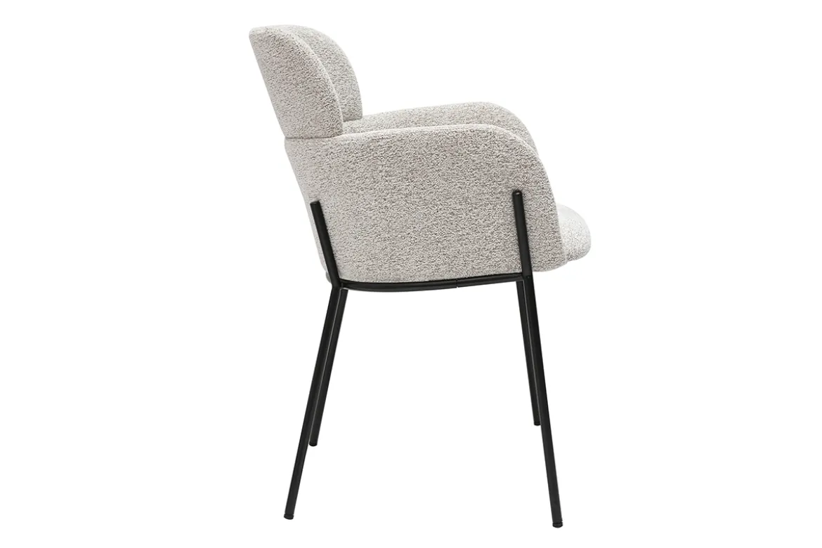 Chaise design en tissu velours chenille beige et métal noir TULUM