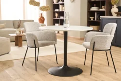 Chaise design en tissu velours chenille beige et métal noir TULUM