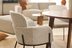Chaise design en tissu velours chenille beige et métal noir TULUM