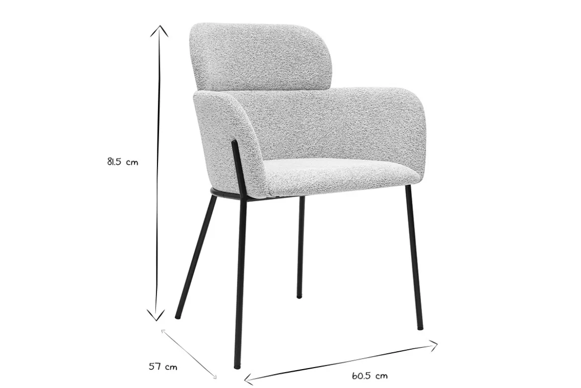 Chaise design en tissu velours chenille beige et métal noir TULUM