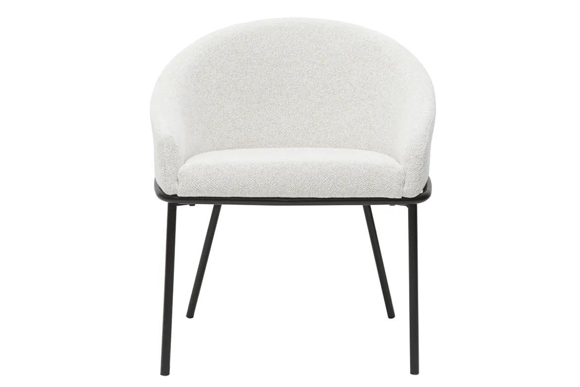 Chaise design en tissu velours chenille blanc cassé et métal noir JENNA