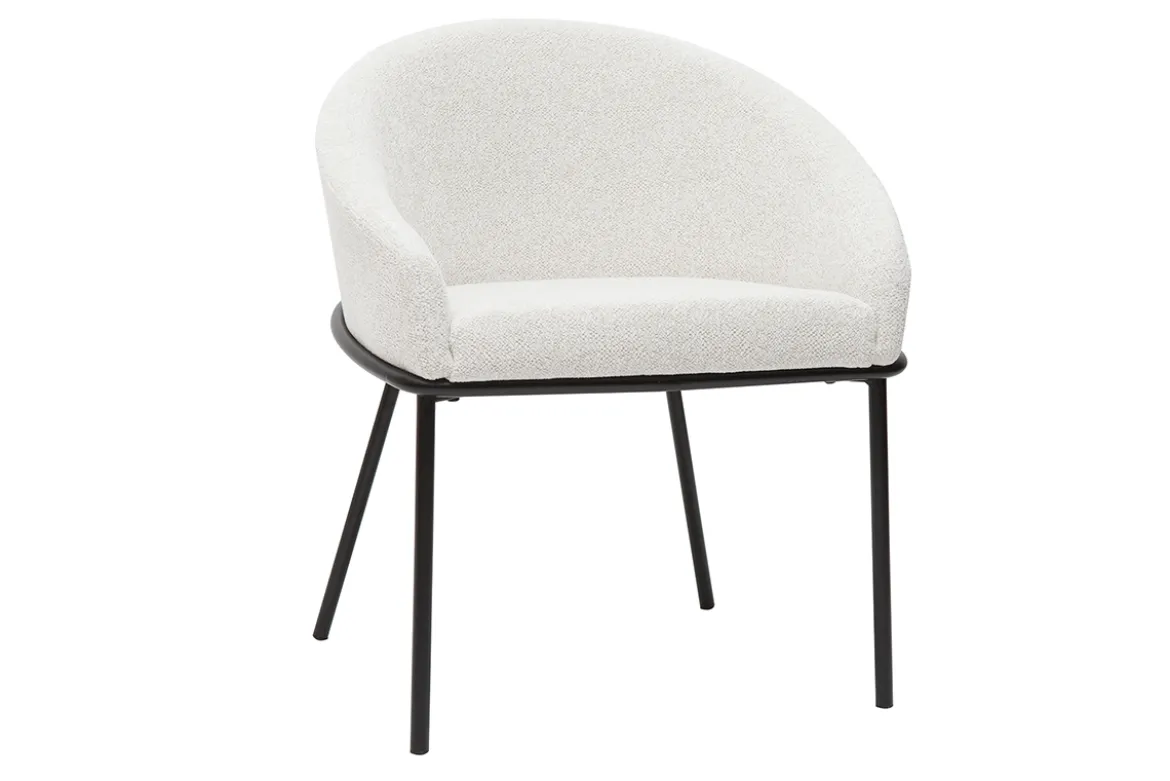 Chaise design en tissu velours chenille blanc cassé et métal noir JENNA