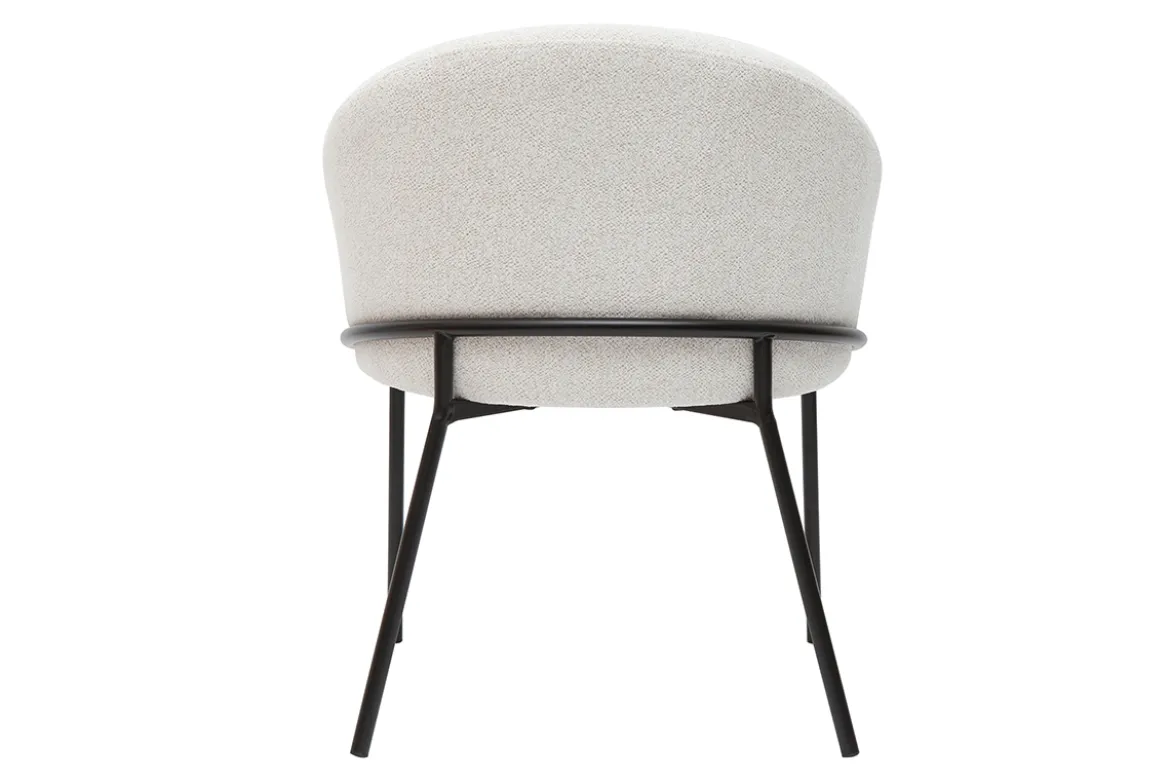 Chaise design en tissu velours chenille blanc cassé et métal noir JENNA