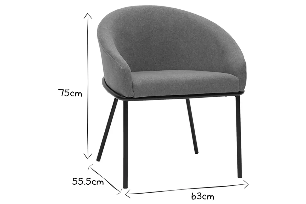 Chaise design en tissu velours chenille blanc cassé et métal noir JENNA