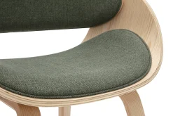 Chaise design en tissu vert kaki et bois clair BENT