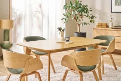 Chaise design en tissu vert kaki et bois clair BENT