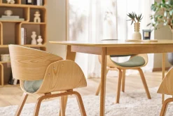 Chaise design en tissu vert kaki et bois clair BENT