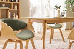 Chaise design en tissu vert kaki et bois clair BENT