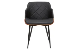 Chaise design noir, bois foncé et métal LUCIEN