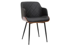 Chaise design noir, bois foncé et métal LUCIEN