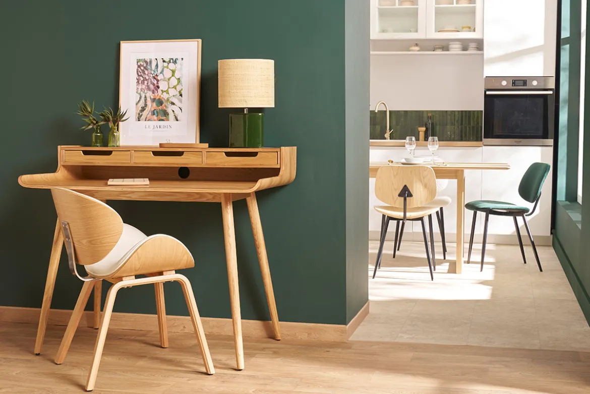 Chaise design noire et bois clair WALNUT
