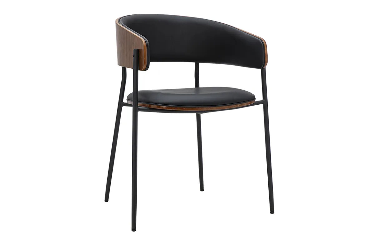 Chaise design noire et bois foncé noyer DANTE