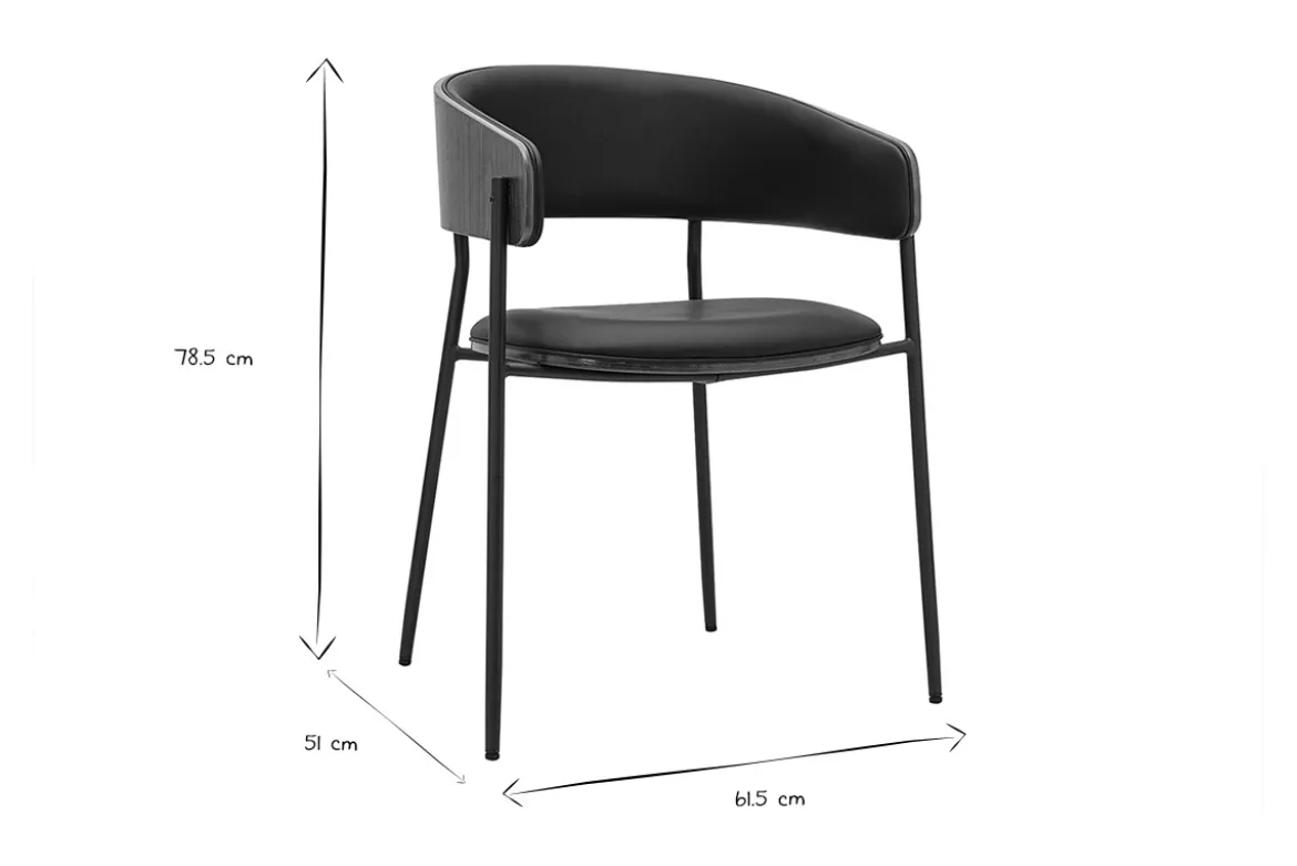 Chaise design noire et bois foncé noyer DANTE