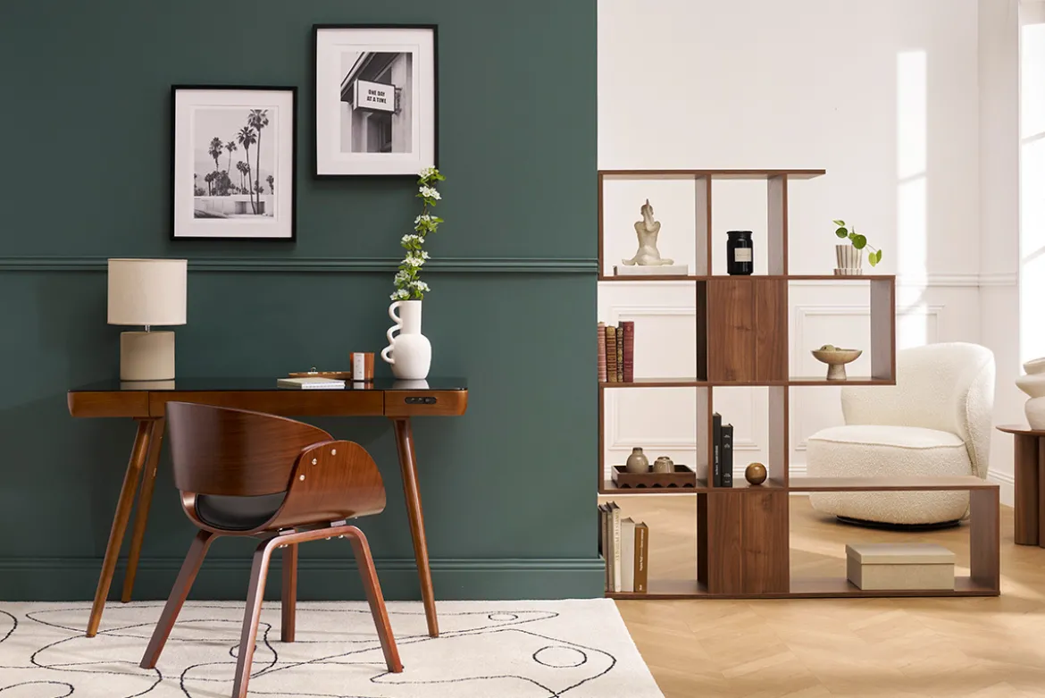 Chaise design noir et bois foncé noyer BENT