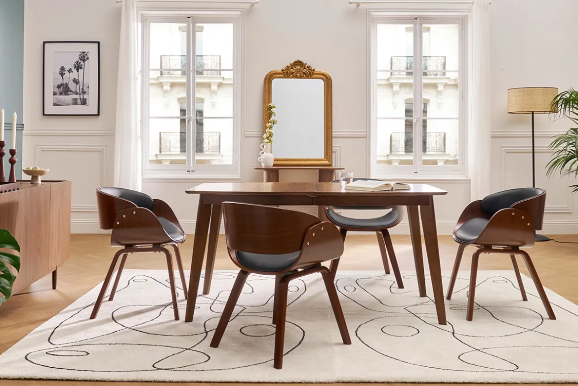 Chaise design noir et bois foncé noyer BENT